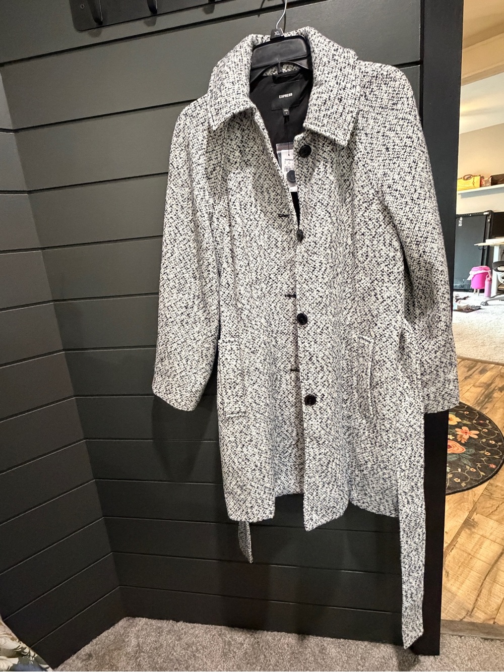 Express Tweed-Textured Black and White Trench Coat